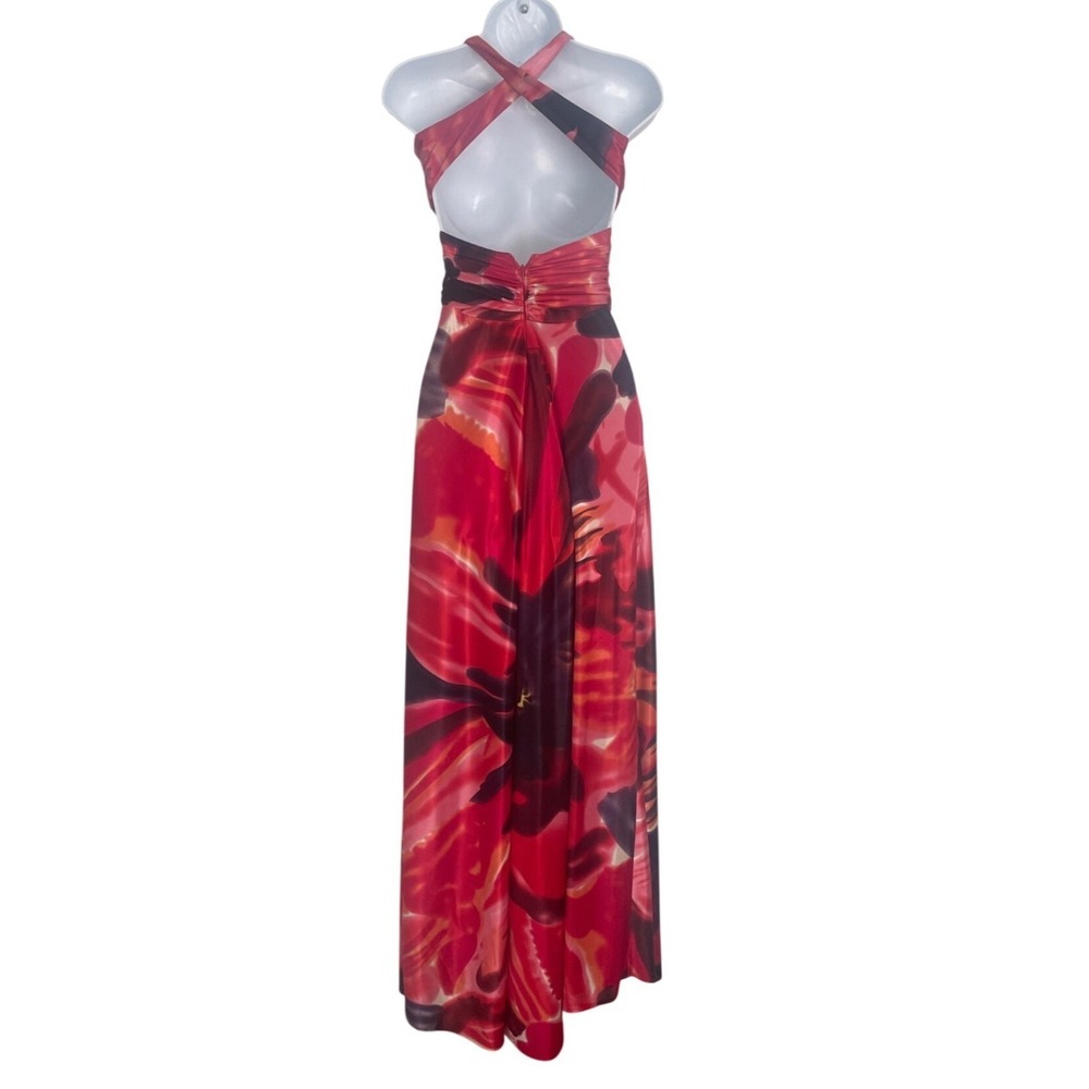 Morgan & Co Womens Homecoming Hoco Maxi Dress Floral Halter Rhinestone Ruched XS - Picture 2 of 5